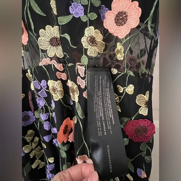 BCBGMaxAzria Black Mesh Dress w. Multicolor Floral Embroidery - W Size 10 - NWT. - Picture 5 of 14